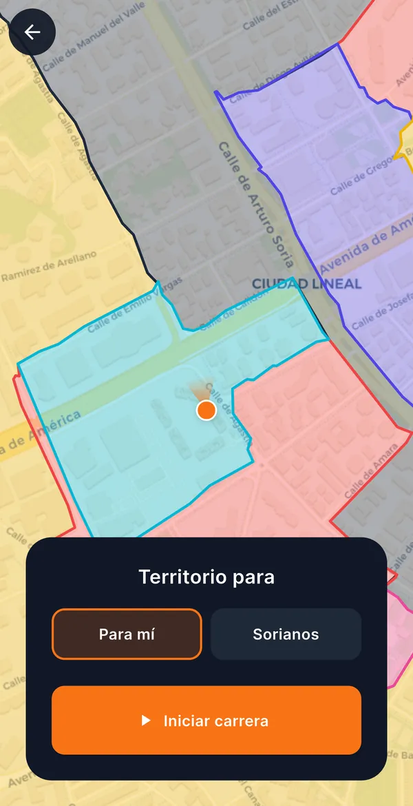 Pantalla para iniciar una carrera